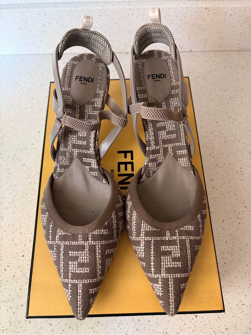 Fendi Colibri Taupe Monogram Pointed Slingback Heels - Picture 4 of 16